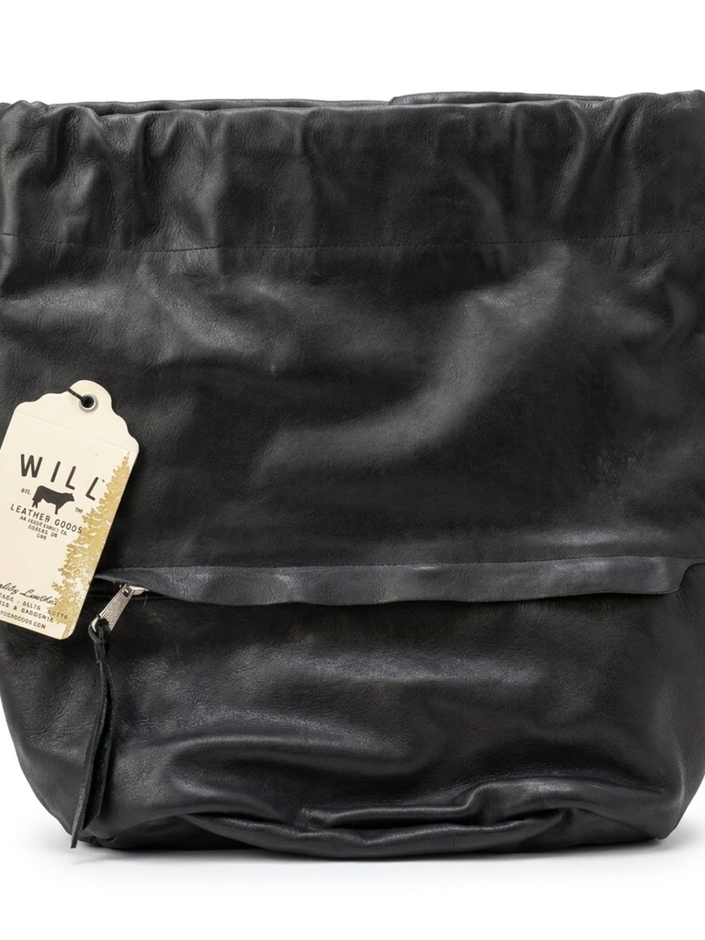 Will Leather Goods Black Leather Messenger Bag with Fold-Over Flap